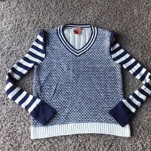 Women’s Tory Burch blue cream knit sweater Large